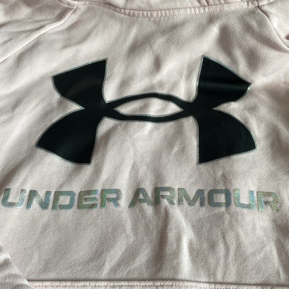 Under Armour Loose Fit XS Hoodie Sweatshirt Pale Pink with Black & Silver Logo - Picture 2 of 2